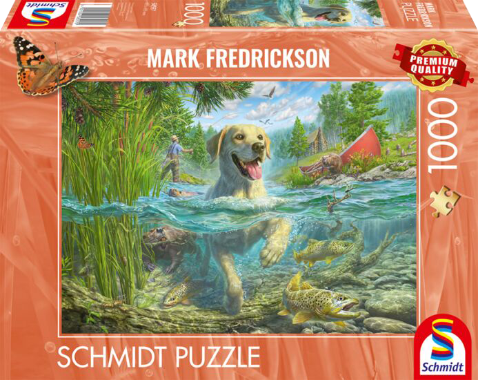 Yellow labrador fishing, 1000 stukjes - Puzzel afbeelding