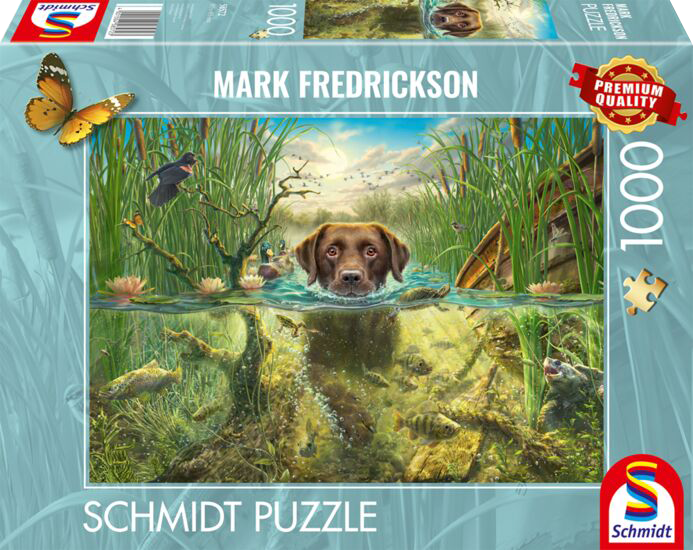 Chocolate labrador swimming, 1000 stukjes - Puzzel afbeelding